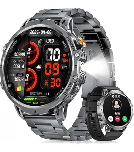 LIGE Smartwatch voor heren, 1,43 inch AMOLED-display, smartwatch met telefoonfunctie en spraakassistentie, hartslagfrequentie, SpO2, 124 sportmodi, fitnesshorloge, smartwatch voor Android en iOS