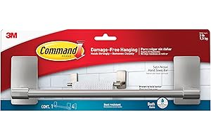 Command Hand Towel Bar, Satin Nickel Finish, Rust-resistant, Holds 1,3Kg - Organise your Bathroom Damage Free