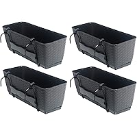 Set aus 4 Balkon Pflanzkästen mit Metallhalterung. Aus Kunststoff im Rattan Design in Anthrazit. Maße jeweils 50 x 17 x…