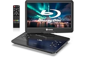 WONNIE Tragbarer Blu-Ray-DVD-Player mit 35,8 cm (14,1 Zoll) 1080P HD-Schwenkbildschirm, 4-Stunden-Akku, unterstützt HDMI-Ausgang, Dolby-Audio, letzter Speicher, USB/SD-Karte und AV-In