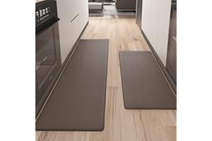 COLOR&GEOMETRY Color G Alfombrilla de Cocina de 2 Piezas, Alfombra Antifatiga, PVC Impermeable y Resistente al Aceite, Respaldo de Cuero Antideslizante (44 x 75 cm + 44 x 150 cm, Marrón)