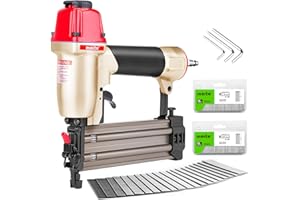 meite F50C Air Brad Nailer with 2000PCS Brad Nails (32mm, 50mm Each Size 1000PCS), Pneumatic 18 Gauge Brad Nailer Small Finish Nail Gun for Trim Work, Fires 18 Gauge Brad Nails 15 mm to 50 mm
