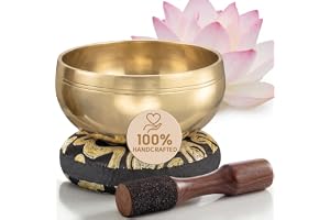 Tibetanskt klangskålsset – autentisk enkel design, klangskål och meditationsskål med kudde, klubba och guide, andliga dekorationsförbättringar, mindfulness-presentset, chakra- och healingverktyg