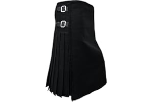 Kilt Emporium Men's Premium Black Kilt 5 Yards 16oz Acrylic Wool Traditional Scottish Wear
