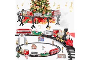 deAO Tren Clásico Infantil Conjunto Navideño con Luces y Sonidos Conjunto Navideño De Vías, Juego De Tren De Navidad para Colgar en el Árbol(Bajo los Árboles)