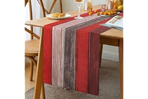 Hanrunsi Red Table Runner 33 X 183 cm Rectangle Coffee Table Runner Christmas Brown Table Runner Farmhouse Retro Rustic Barn Wood Texture Decorations for Kitchen Home Dining Table Decor Linen