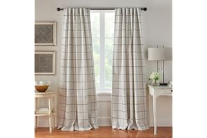 Elrene Home Fashions Brighton Panel zaciemniający na okno w kratę, zasłona do salonu i sypialni, z zakładkami kieszonkowymi na karnisz, 132 cm x 241 cm, indygo, 1 panel