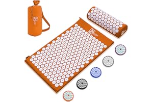 ‎MATTIBI Akupressurmatte mit kissen für Massage & Schmerzlinderung [Das Original], Orange Nadelmatte Set zur Entspannung für Nacken, Rücken, Füße | Yantramatte, Stachelmatte für Meditation