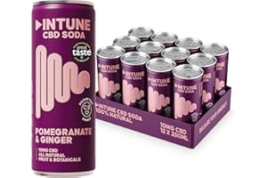 INTUNE Pomegranate & Ginger Sparkling CBD Drink, 100% Natural, Vegan, Multipack of 12 x 250ml Cans