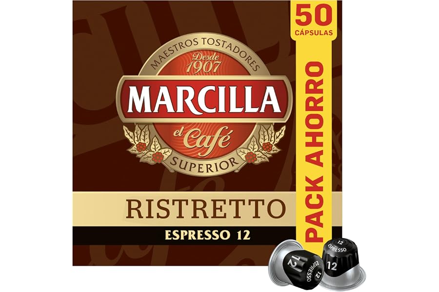 Marcilla Cápsulas de Café Ristretto | Intensidad 12 | 50 Cápsulas Compatibles Nespresso