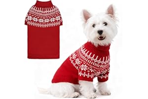 EXPAWLORER Turtleneck Dog Jumper - Knitted Dog Clothes in Fair Isle Snowflake Patterns, Warm Comfortable Puppy Jumper Pet Sweater with Sleeves, Winter Pet Outfit Pullover for Dogs Cats, Red Medium