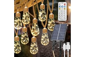 Coomoors Guirlande Lumineuse Exterieure Solaire avec 16 Ampoules, 8 M Blanc Chaud Chaîne Lumiere Exterieur 8 Modes IP65 Étanche Extérieure Lumineuse Pour Jardin,Patio,Cour,Balcon,Fêtes Décorations