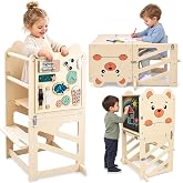 BELLEBEBE Montessori Learning Tower, 3-in-1 Convertible Desk with Removable Activity Panel and Whiteboard, Learning Tower for