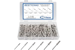 BESTYCHAO 180 Stück Blindniet-Kit, Edelstahl-Pop-Nieten 6 Größen Niet-Sortimentssatz 3,2 mm 4 mm 4,8 mm