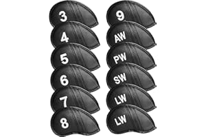 AXKAL Golf Iron Head Covers Numbers Synthetic Leather Headcover Deluxe Value 12 Pcs Set, Golf Iron Headcovers Protector for Club Mens Protable Fit All Brands