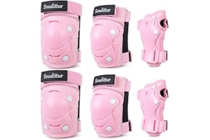 SOUDITTUR Regulowany zestaw ochronny dla dzieci, ochraniacze na kolana, nadgarstki, sportowe ochraniacze na łokcie do deskorolki, skuterów BMX i rowerów zestaw ochronny dla dziewczynki