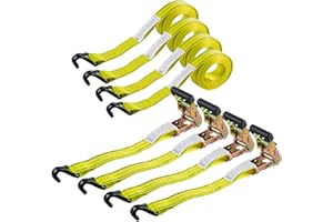 Autofonder 4pcs 1-1/2 x 15 ft Heavy Duty Ratchet Cargo Tie Down Straps 3000 lbs Tie-Down Ratcheting Straps Wire Hook Ends, J-Hook Ratchet Strap TieDowns
