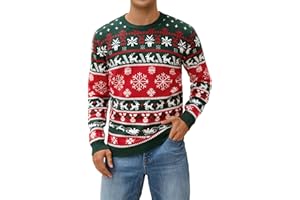 Atforna Weihnachtspullover Herren Ugly Christmas Sweater Lustig Weihnachtspulli Rundhals Strickpullover mit Schneeflocke für Weihnachten Party