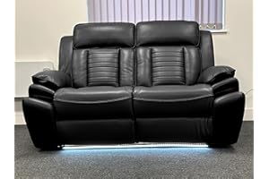 GENERIC Savilla Leather Electric Recliners Sofa With Cupholders – 3+2 Seater Sofa Set – Electric Recliners – LED Lights – Wireless Charging – USB Charging & USB C Charging (Black, 2 Seater)