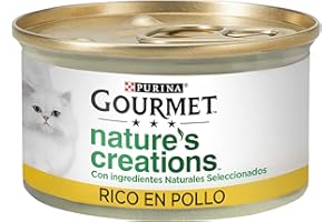 GOURMET Nature's Creations, Comida Húmeda para Gato Adulto, Trocitos de Pollo en Salsa, Pack de 24 Latas de 85 g