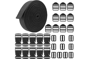 Xialvyu Gurtband 25mm 10M Rucksackgurte mit 10 Paare Schnallen und Verschlüsse, Gurtband Steckschnalle Einstellbare Klickverschluss für DIY Rucksack Gepäckgurten Handwerk Hundehalsband