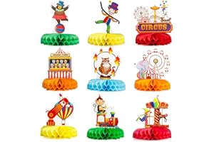 uinnossvc 9 Stück Wabenbälle Tischdeko, Honeycomb Party Dekorationen, Clown Zirkus Tier Thema Party Mittelstücke Dekoration, Bienenwabe Mittelstücke für Jungen Mädchen Karneval