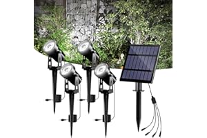T-SUNUS Lampe Solaire Exterieur, Spot Solaire Exterieur Jardin 6000K avec 2 Modes d'Éclairage IP65 Imperméables Auto On/Off 5W 4000mAh pour Chemins Jardin Garage Lot de 4