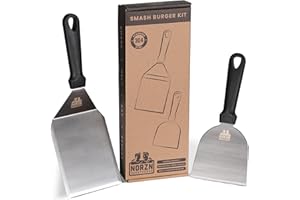 Norzn Brothers® Spatule Plancha – Spatule INOX Plancha, Spatule Smash Burger, Spatule Cuisine INOX, Spatule Barbecue BBQ, Grille, Teppanyaki Grill, Certifié Contact Alimentaire, Garantie 10 Ans