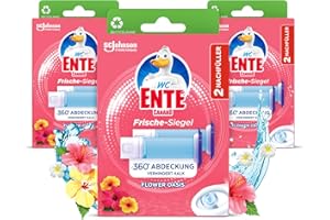 ‎WC-ENTE WC-Ente Frische-Siegel Nachfüller, körbchenloser WC-Reiniger, WC Duft, Blüten-Oase, 3 x 2 Nachfüller (6 Stück)