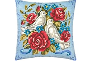 Brvsk Pigeons. Kit de broderie. Coussin 16 × 16 pouces. Toile de tapisserie imprimée, qualité européenne