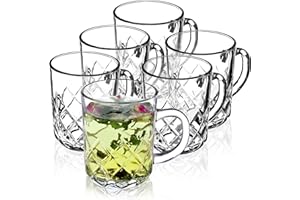 KADAX Juego de 6 vasos de té, vasos con asa, vasos de cristal para 6 personas, aptos para lavavajillas, vasos para café, té, agua, zumo, zumo, agua, agua, zumo, zumo, agua, juego de vasos