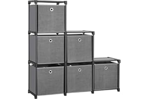 SONGMICS Ladder Storage Unit, 6 Cubes with 6 Storage Boxes, DIY Closet Organiser, Multifunctional with Modular Design, Sturdy Metal Frame, Includes Rubber Mallet, 105 x 30 x 105 cm, Black LSN66BK