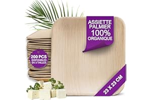 Waipur Assiette Jetable en Feuille de Palmier - 200 pcs. Carrées 23x23 cm - Vaisselle Naturelle et Élégante - Chic, Résistante et au Design Unique - semblable au Bambou et au Carton