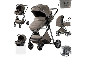 PROKOKE 3 in 1 Kombikinderwagen Reisesysteme Standardkinderwagen Kinderwagen Buggy Neugeborener Tragbarer Reisewagen Kinderwagen Faltbarer High Landscape Kinderwagen (225 Chocolate)