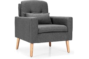 COSTWAY Fotel relaksacyjny z podłokietnikami i poduszką pod plecy, pojedyncza sofa tapicerowana, fotel telewizyjny, szary, fotel klubowy do salonu, sypialni i biura, JV10104GRDE