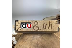 Urhome Holzbox Du und ich Gravur mit Duplo Schokoriegel - Herzen Geschenkbox mit Spruch inkl. Schokolade Riegel - Danke Geschenk Holz Box graviert für Freund Partner Freundin Partnerin
