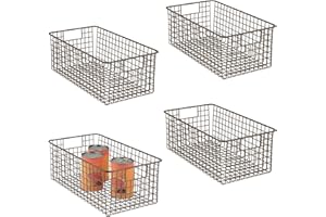 mDesign Wire Storage Baskets - Set of 2 - Deep Steel Wire Basket Set - Compact Storage Containers with Handles for Kitchens, Bathrooms and Other Rooms - Bronze