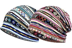 TAFACE Lot de 2 chapeaux à motif géométrique - Turban coupe-vent à double usage - Pour femme - Enveloppez vos chapeaux - Style ethnique - Bonnet en coton élastique, multicolore, M/L