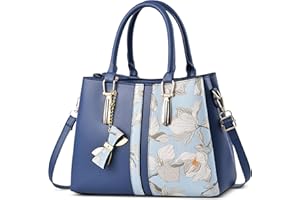 FOLOVEYA Bolsos de Mujer Elegante Bolso Señoras Colgante De Arco Bolsos Totes Bolsos de Mano Bolsos Bandolera Shopper Bolsos de Hombro PU Cuero para Compras Trabajo Citas Uso Diario Azul