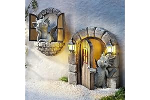 FIORKY Escultura de dragón de Patio, Estatua de dragón, decoración del hogar, Estatua de Dinosaurio jardín, Adornos de Resina de dragón, Estatua meditada de jardín para Patio Trasero al Aire Libre, Porche