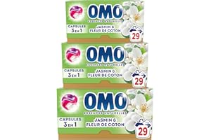 OMO - Lessive liquide en capsules 3 en 1 Prendre l'air - 87 lavages - Jasmin et Fleurs de Coton - propreté éclatante & parfum longue durée aux essences naturelles (lot de 3x29)