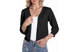 Gyabnw Damski krótki kardigan bolerko damski 3/4 rękawy z dzianiny elegancka krótka bawełna z dekoltem w szpic, odpowiedni do szelek, spódnic, kamizelek, dżinsów, spódnic modowych