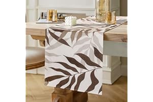 INHOBBOK Runner Tavola Moderno Decorazioni Runner da Tavola Marrone Foglie Decor Poliestere Tovaglia Runner Runner per il Tavolo Rettangolare Decorazione per Tavolo da Pranzo Cucina Feste Agriturismo 40x140