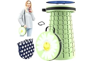 ALEVMOOM Portable Collapsible Stool with Cushion Telescopic Stool with Painting Retractable Folding Stool Sturdy Capacity 440Ibs, Camping Stool for Outdoor Hiking Garden BBQ with Carabiner, Bag
