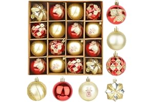 TIAZHAN Bombek Świątecznych, 16 Szt. Bombek Bożonarodzeniowych Plastikowe, Matowe Błyszczące Czerwone I Złote Kule Świąteczne, Zestaw Ozdób Choinkowych Dekoracje Świąteczne Wiszące, Ozdoby Noworoczne