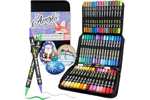 ‎ANYUKE ANYUKE 50 Farben Acrylstifte für Steine Wasserfest, Acrylic Marker Dual Tip Steine Bemalen Stifte Set für Glas, Holz, Leinwand, Kunststoff, Keramik, Metall, Basteln Weihnachten und Ostern