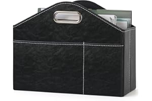 PreTidy PU Leather Magazine Rack Floor foldable Magazine Basket Magazine Holder Organizer Newspaper Storage Bin Document File Holder for Home Office Living Room Table