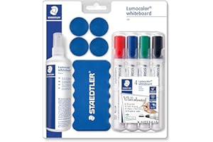 ‎STAEDTLER STAEDTLER Whiteboard-Set Lumocolor, praktische Grundausstattung für Whiteboards mit Marker, Wischer, Reinigungsspray und Haftmagneten, hohe Qualität Made in Germany, 613 S