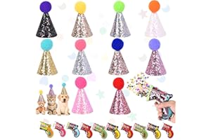 Shinybox Geburtstagshut für Hunde, 10 Stück Mini Partyhüte und 10 Stück Konfettikanone, Welpen und Katzenhut mit Verstellbare Geburtstagshut für Kleine Tiere, Kinder und Stofftiere