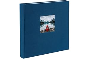 goldbuch 24 895 Fotoalbum mit Bildausschnitt, Bella Vista Blau, Erinnerungsalbum im Format 25 x 25 cm, Foto Album 60 weiße Seiten mit Pergamin-Trennblättern, Fotobuch Leineneinband, Dunkelblau